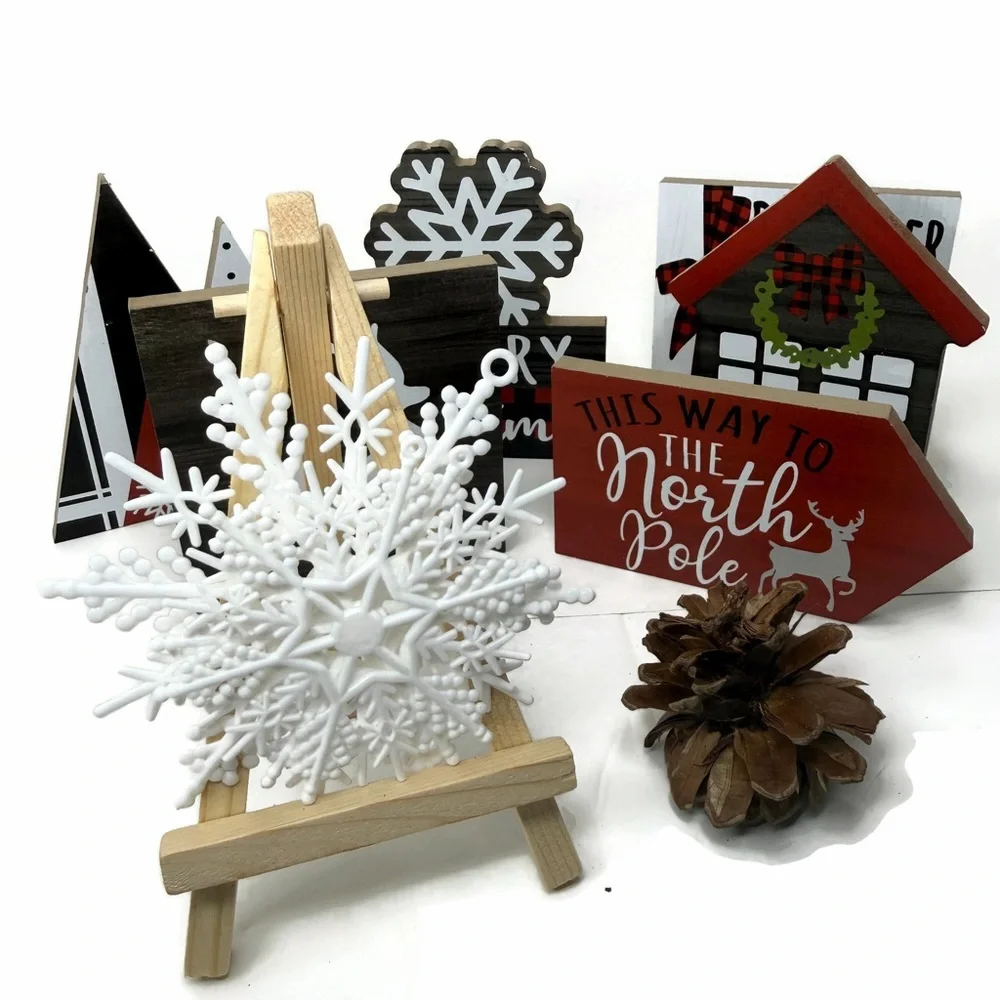 Festive Holiday Tiered Tray Decor Lot 11 Pieces